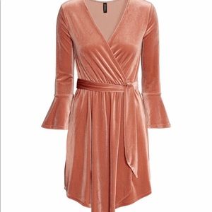 Pink velvet wrap dress